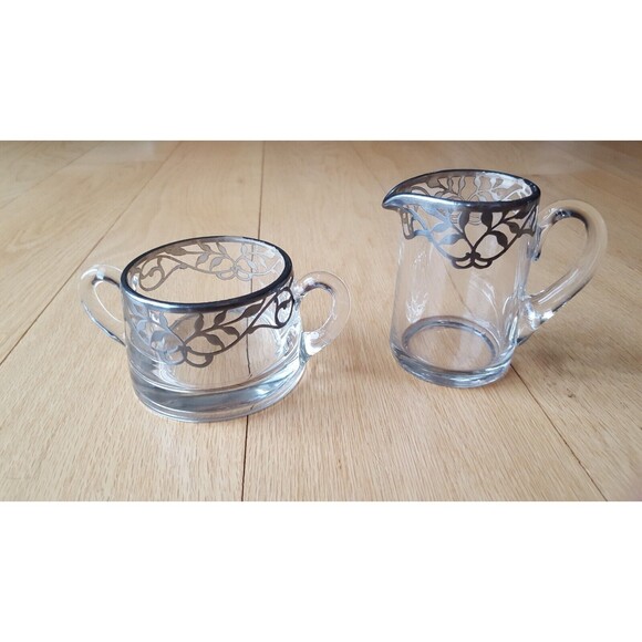 VINTAGE MID-CENTURY SILVER OVERLAY CREAMER &  SUGAR‎ Set, Sturdy/Nordic/Eclectic - Picture 1 of 11